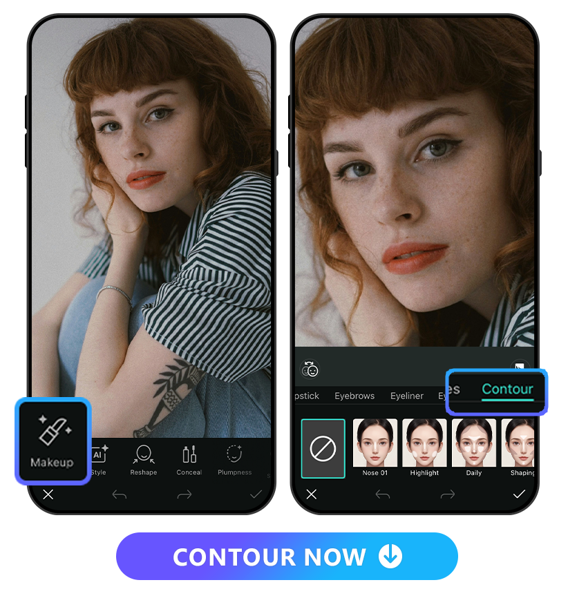 makeup UI image and contour UI image side by side